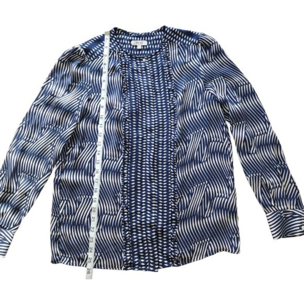 REISS blue and white long sleeve blouse - Picture 7 of 12